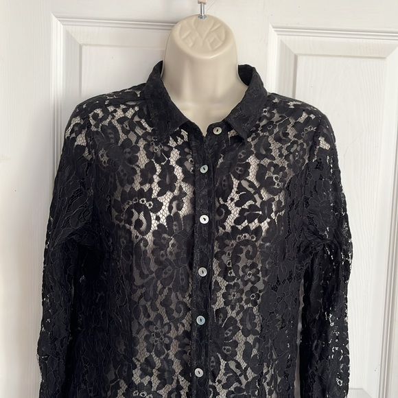 BCBG MaxAzria black lace button down shirt - Picture 2 of 11